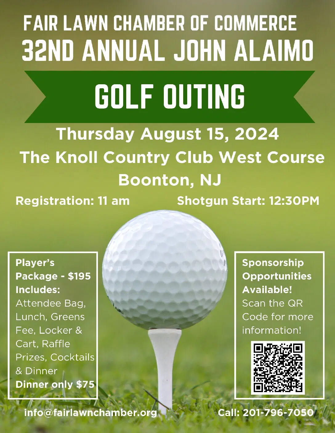 Flyer for the Fair Lawn Chamber's 32nd annual golf outing