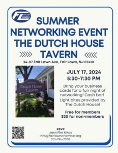 Flyer for a summer networking event at the Dutch House Tavern