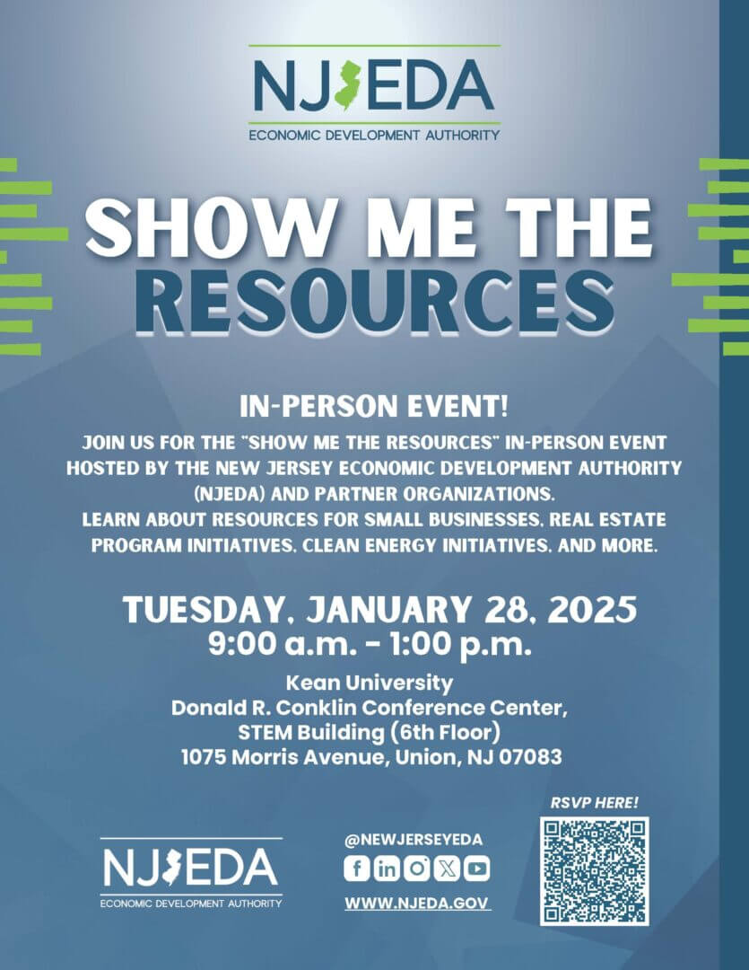 NJEDA Show Me the Resources event flyer