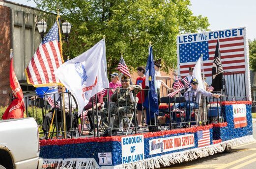 Float with flags in the Fair Lawn Memorial Day parade