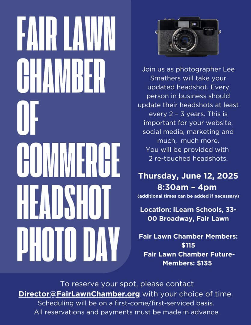 Fair Lawn Chamber headshot photo day flyer